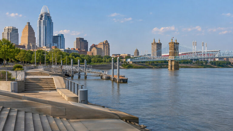 Riverfront and cruise port area at Cincinnati, Ohio, United States
