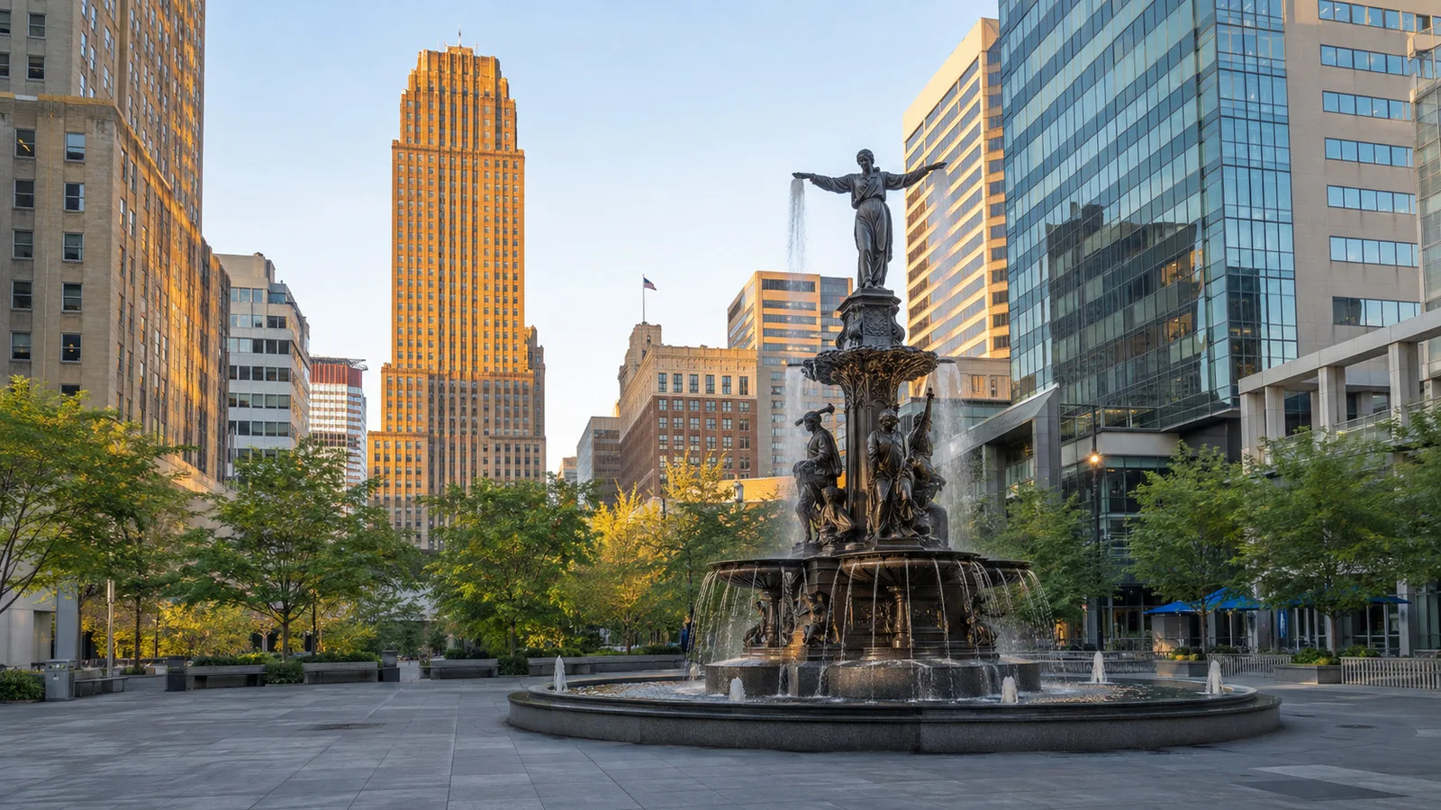 View of Fountain Square and Central Downtown near Cincinnati
