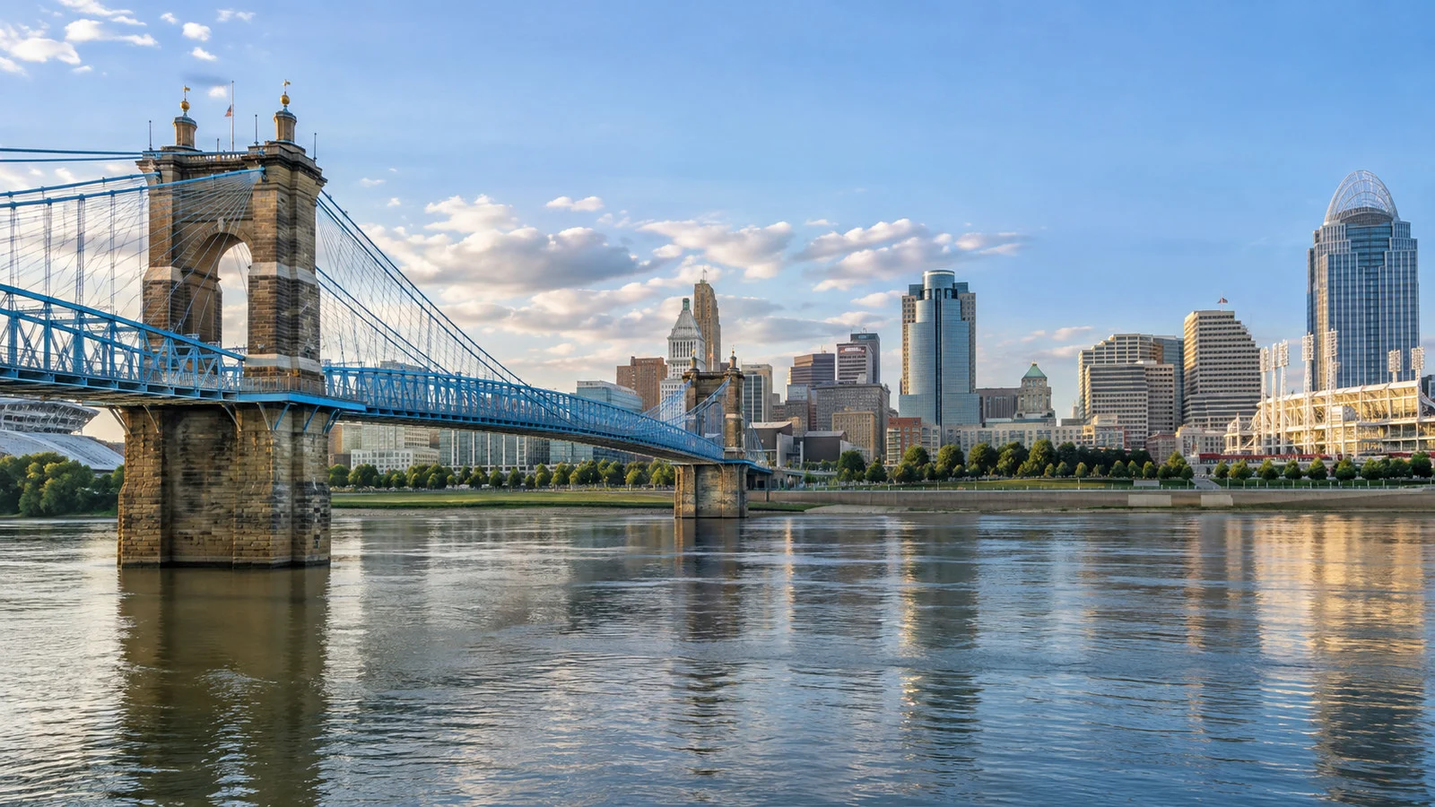 View of Roebling Suspension Bridge and Kentucky View near Cincinnati