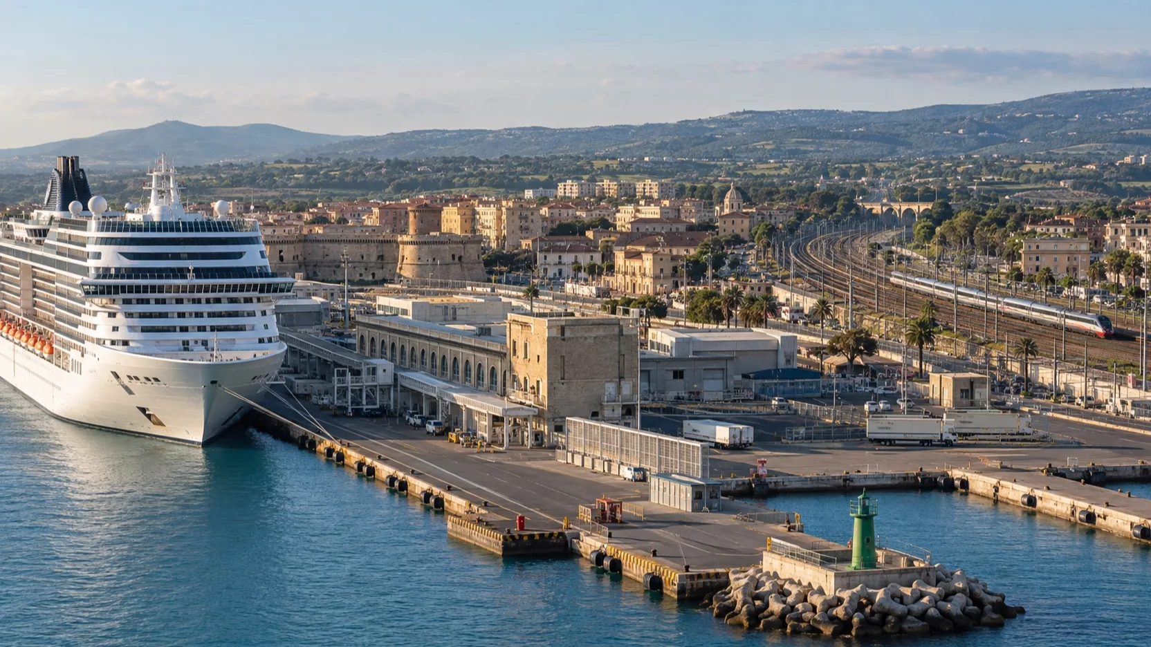 Civitavecchia cruise port with rail access toward Rome