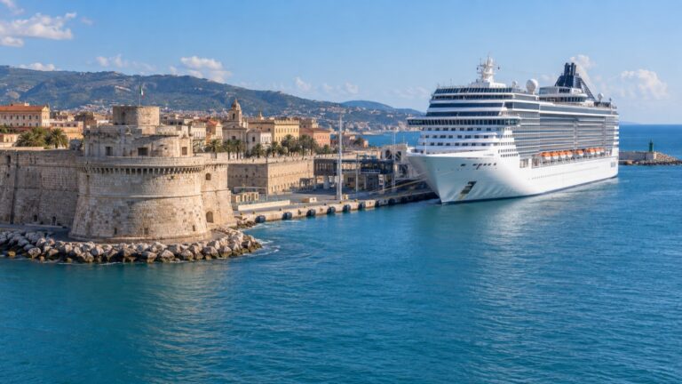 Cruise ship at Civitavecchia port on Italy's coast