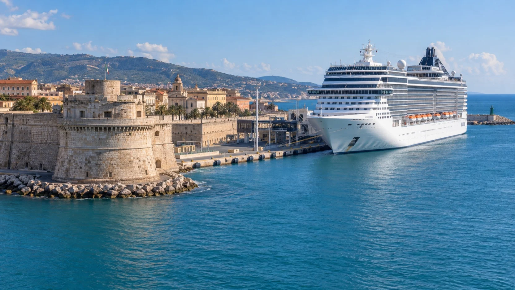 Cruise ship at Civitavecchia port on Italy's coast