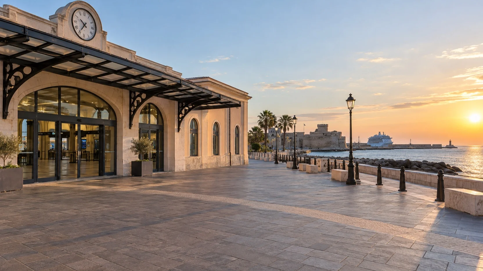 Civitavecchia station area beside the sea promenade