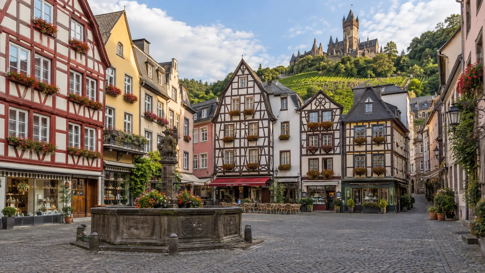 Half-timbered buildings around Cochem Market Square