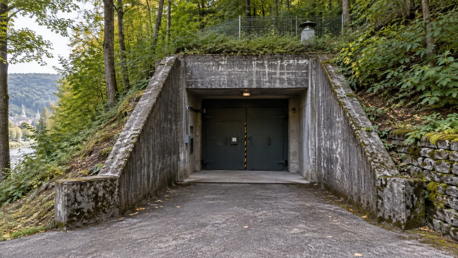Entrance to the Bundesbank bunker in a wooded hillside near Cochem