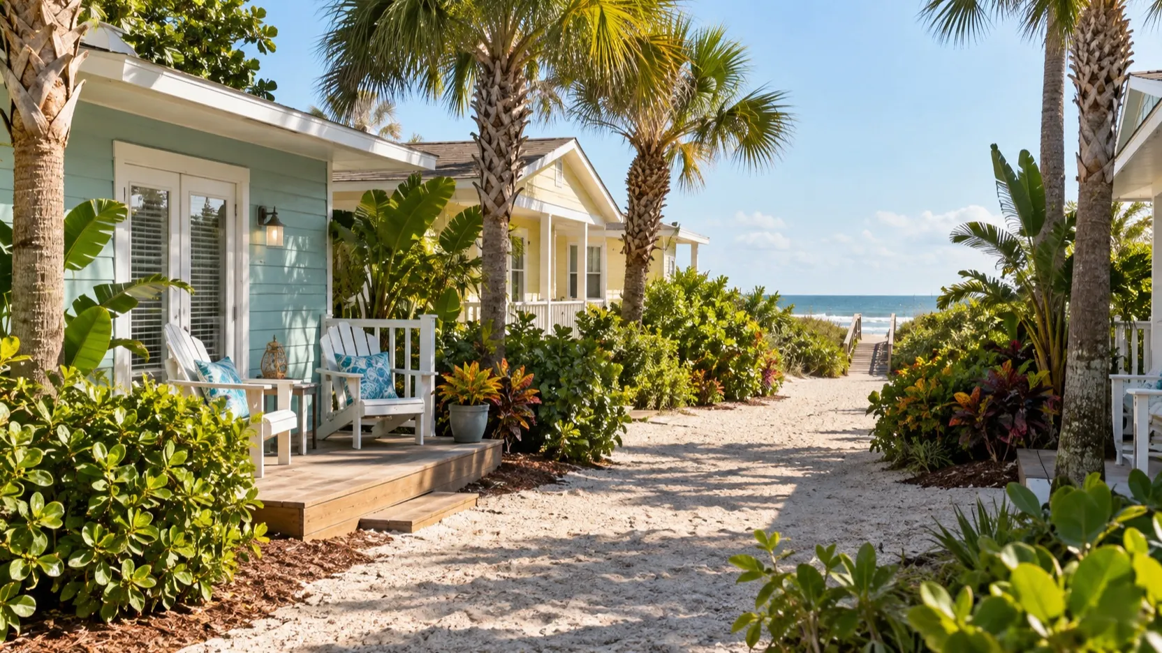 Guesthouse-style cottages near the shore at Cocoa Beach
