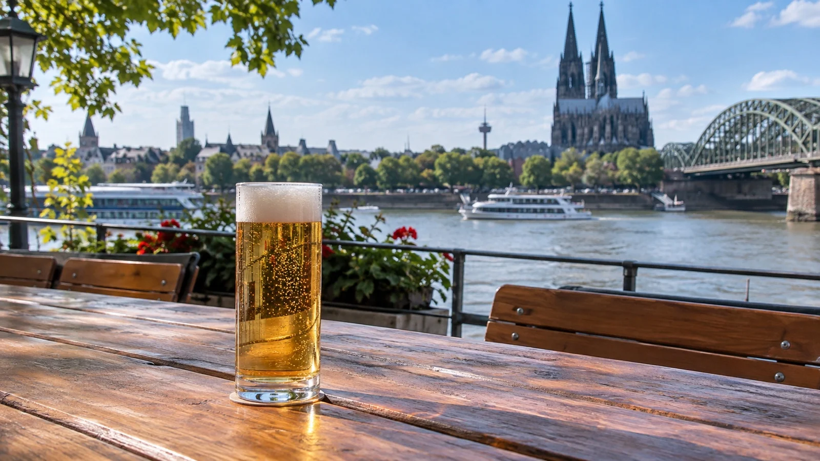 Small Kölsch beer glass in Cologne brewery interior