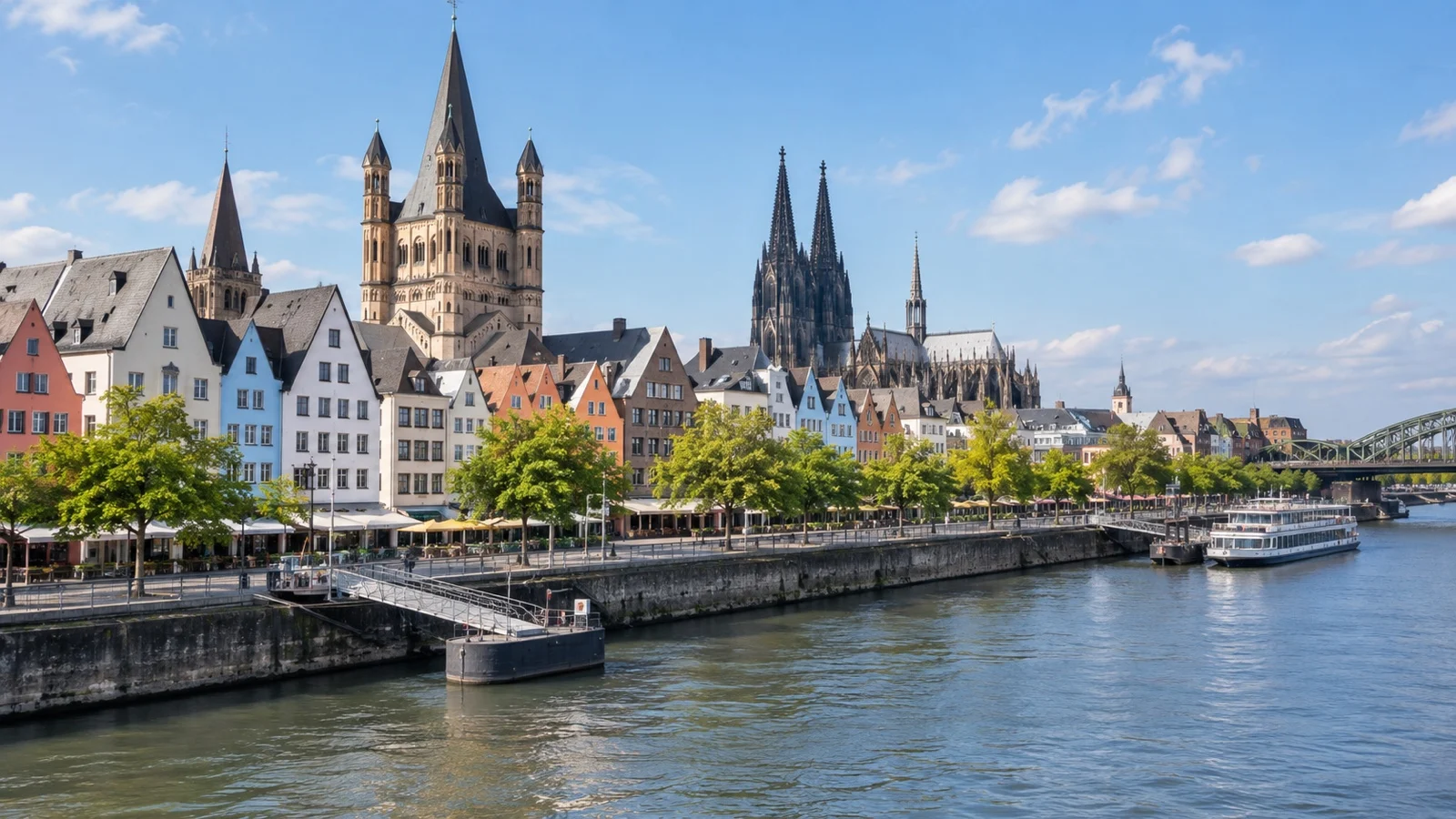 Cologne old town colorful houses by Rhine