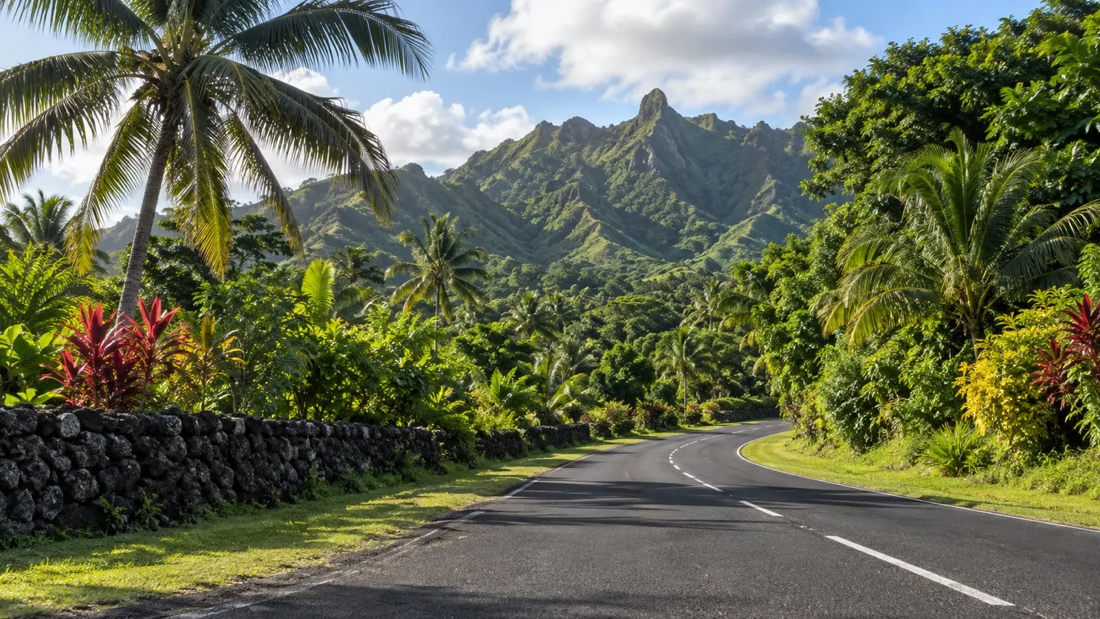 Rarotonga inland mountains and tropical road