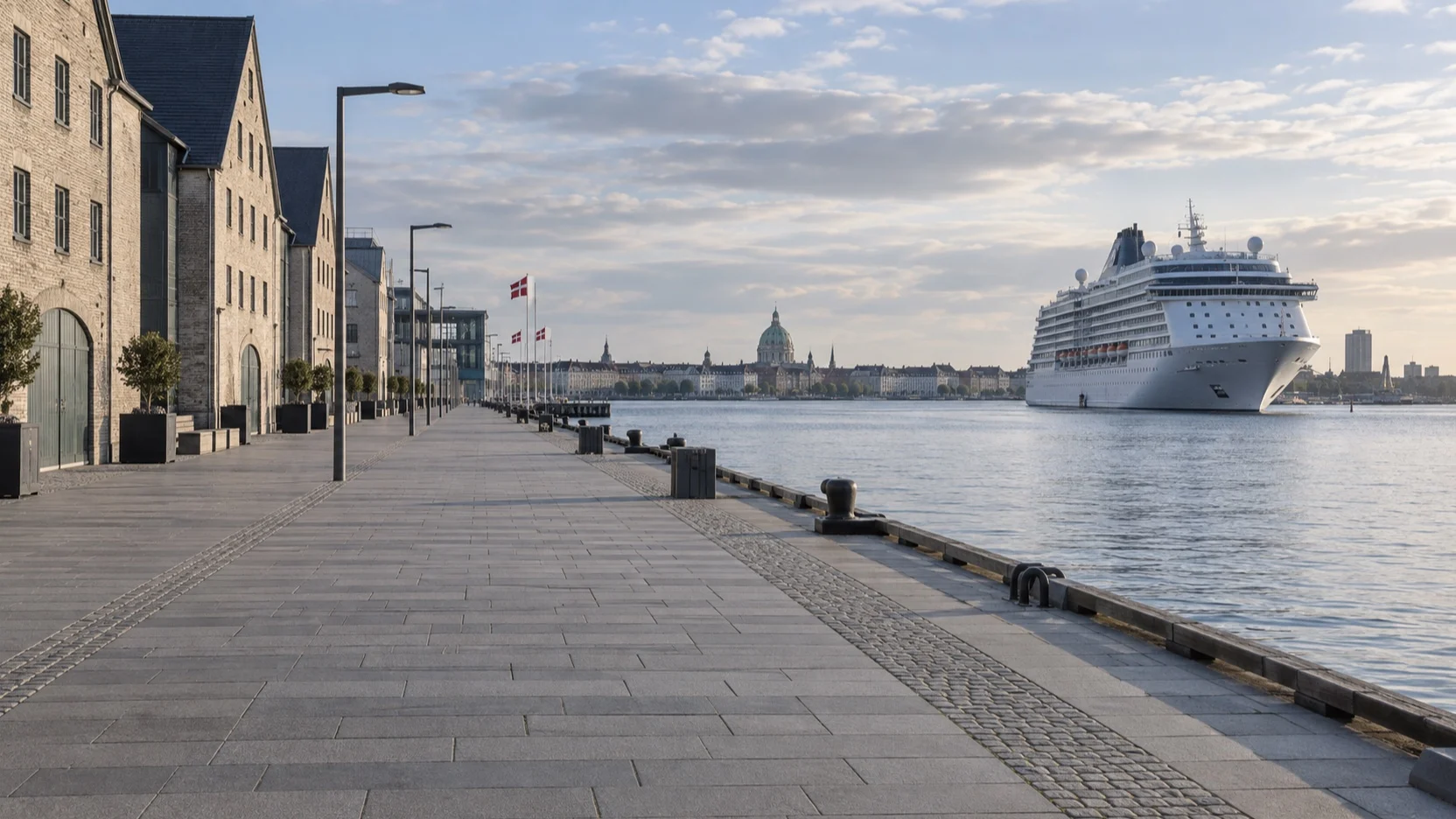 Empty promenade at Copenhagen's Langelinie cruise pier