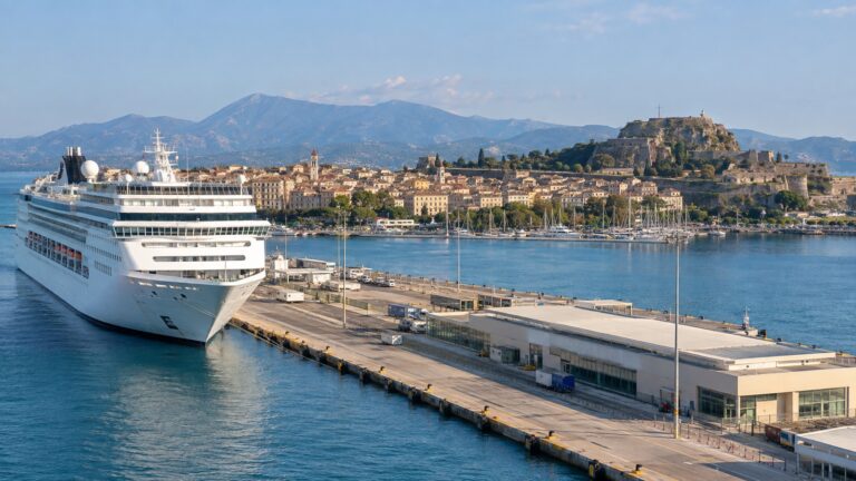 Cruise ship at the New Port in Corfu, Greece