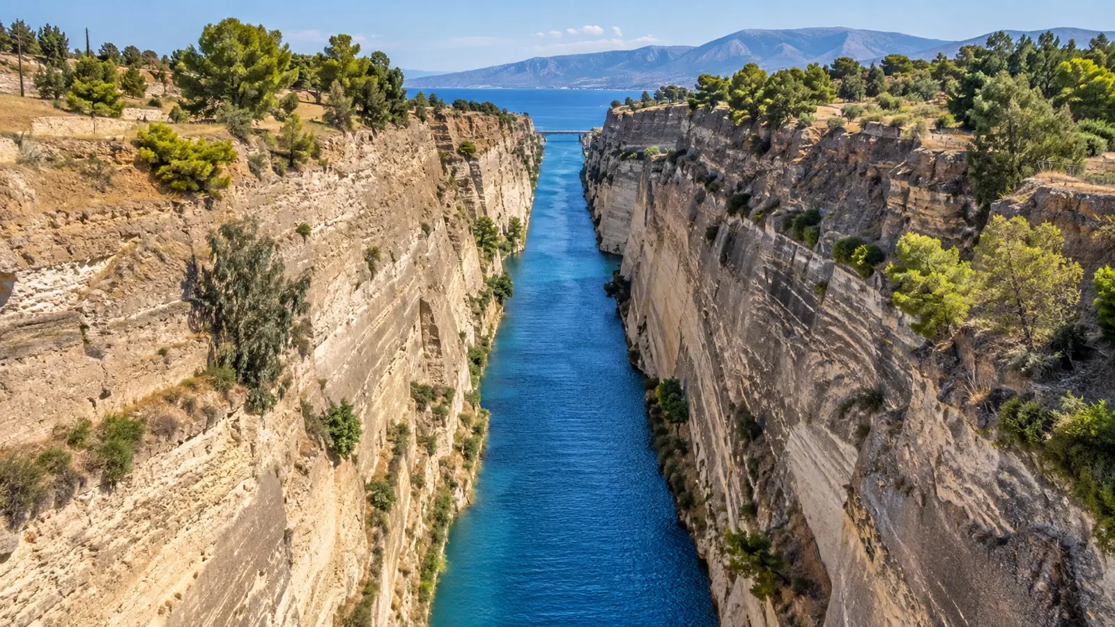 Corinth Canal viewed from pedestrian bridge