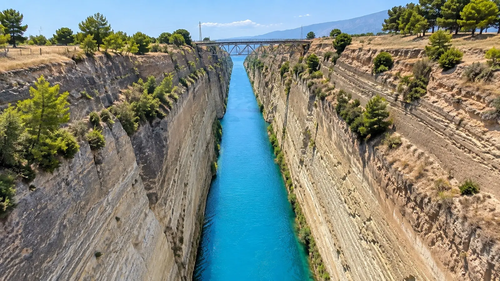 Steep rock walls of Corinth Canal