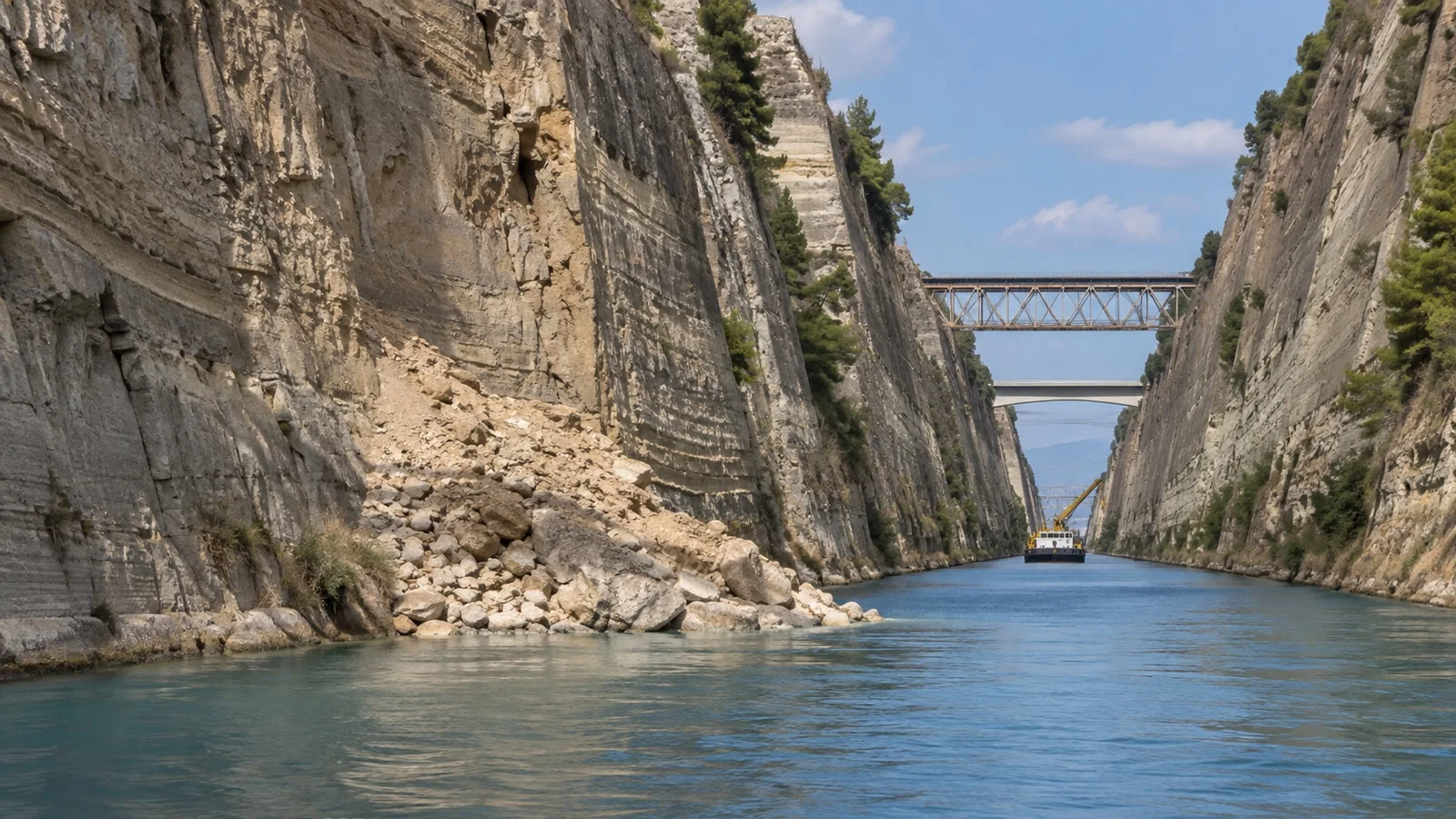 Rockfall area beside Corinth Canal