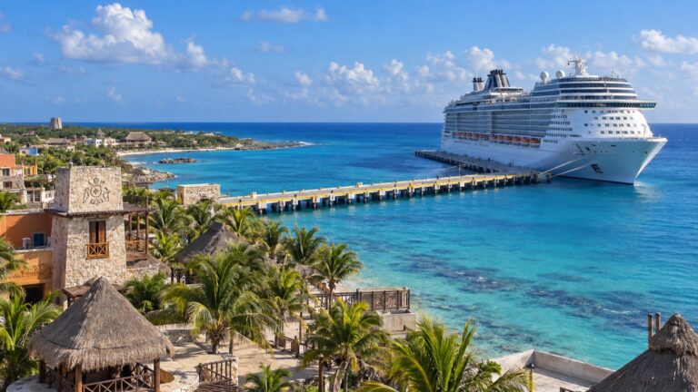Cruise ship at Costa Maya’s long pier in Mexico