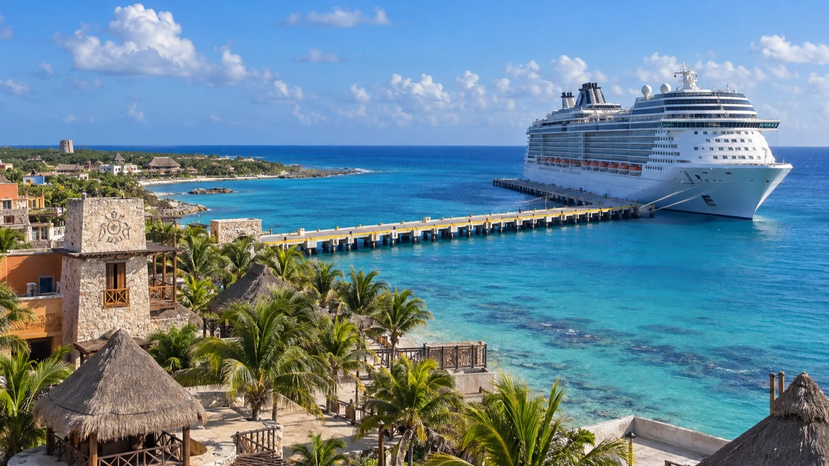 Cruise ship at Costa Maya’s long pier in Mexico