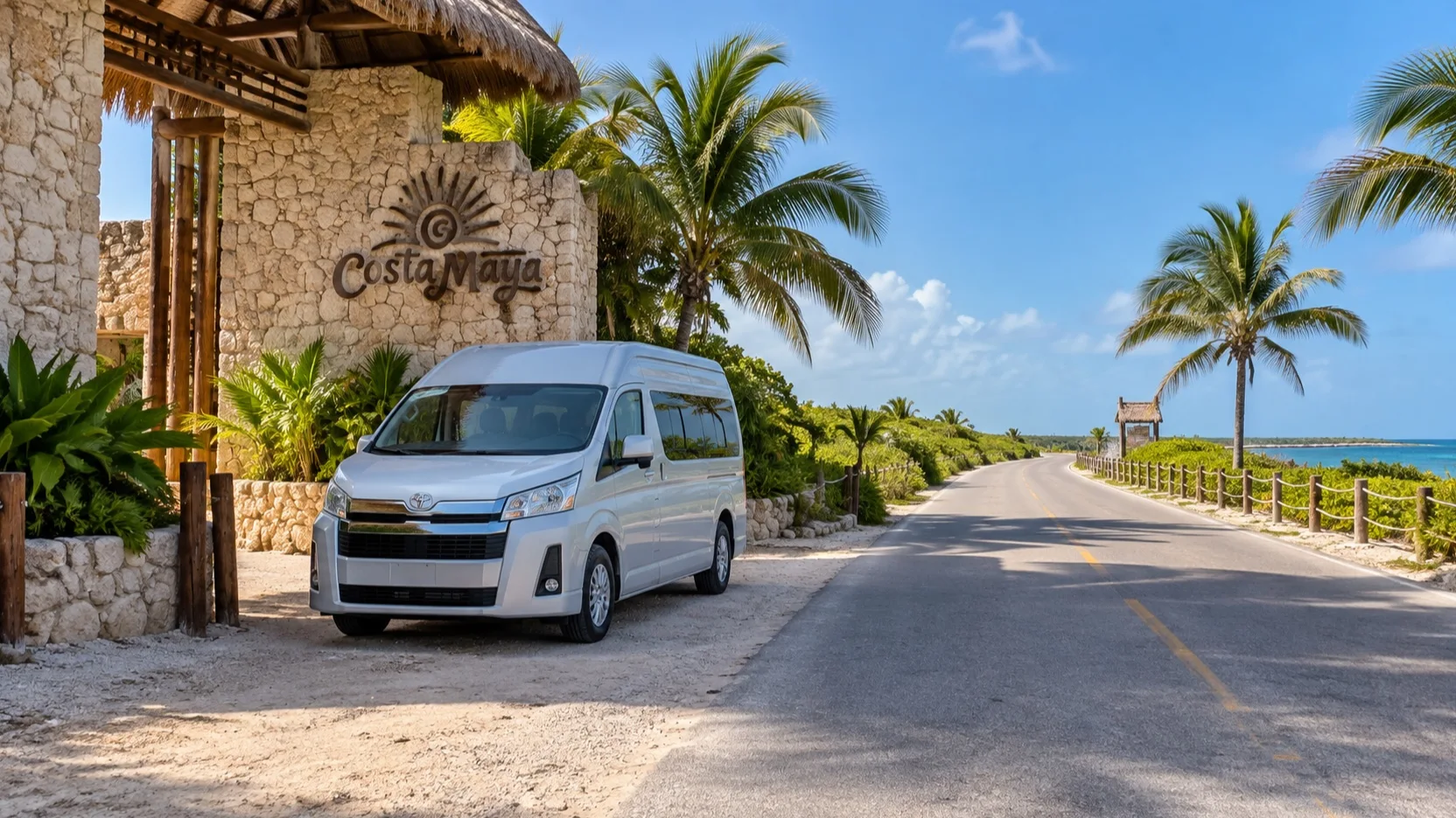 Taxi waiting near Costa Maya’s port exit for Mahahual