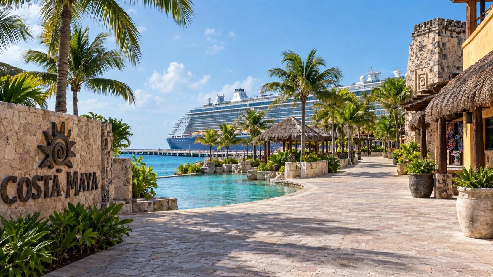 Paved Costa Maya port village path from the cruise pier