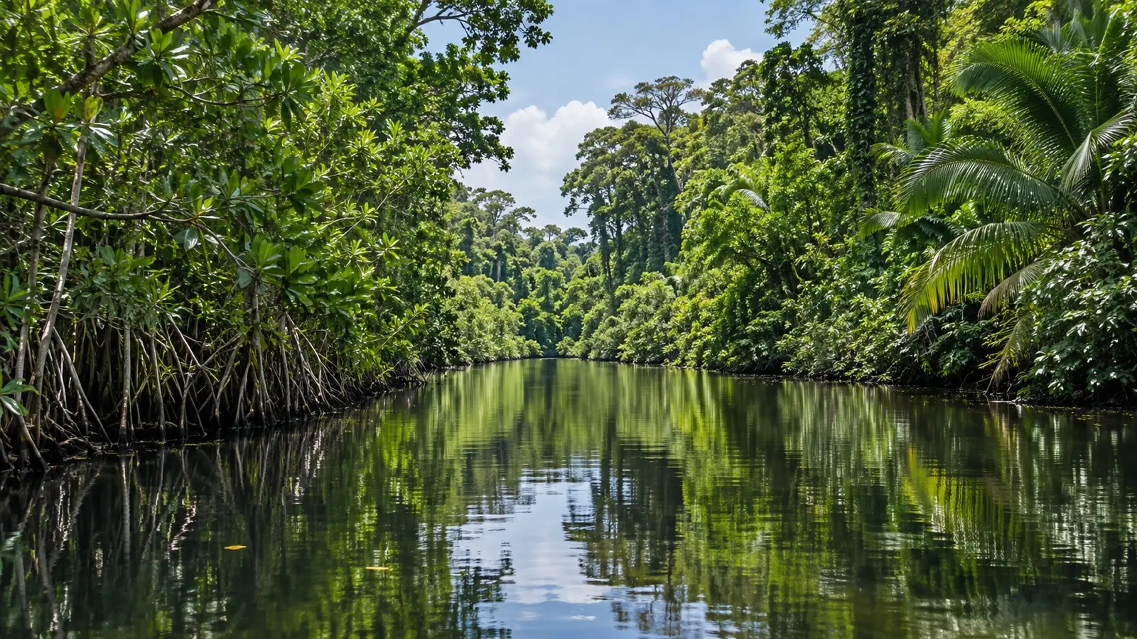 Quiet rainforest canal and mangroves on Costa Rica's Caribbean side near Limón