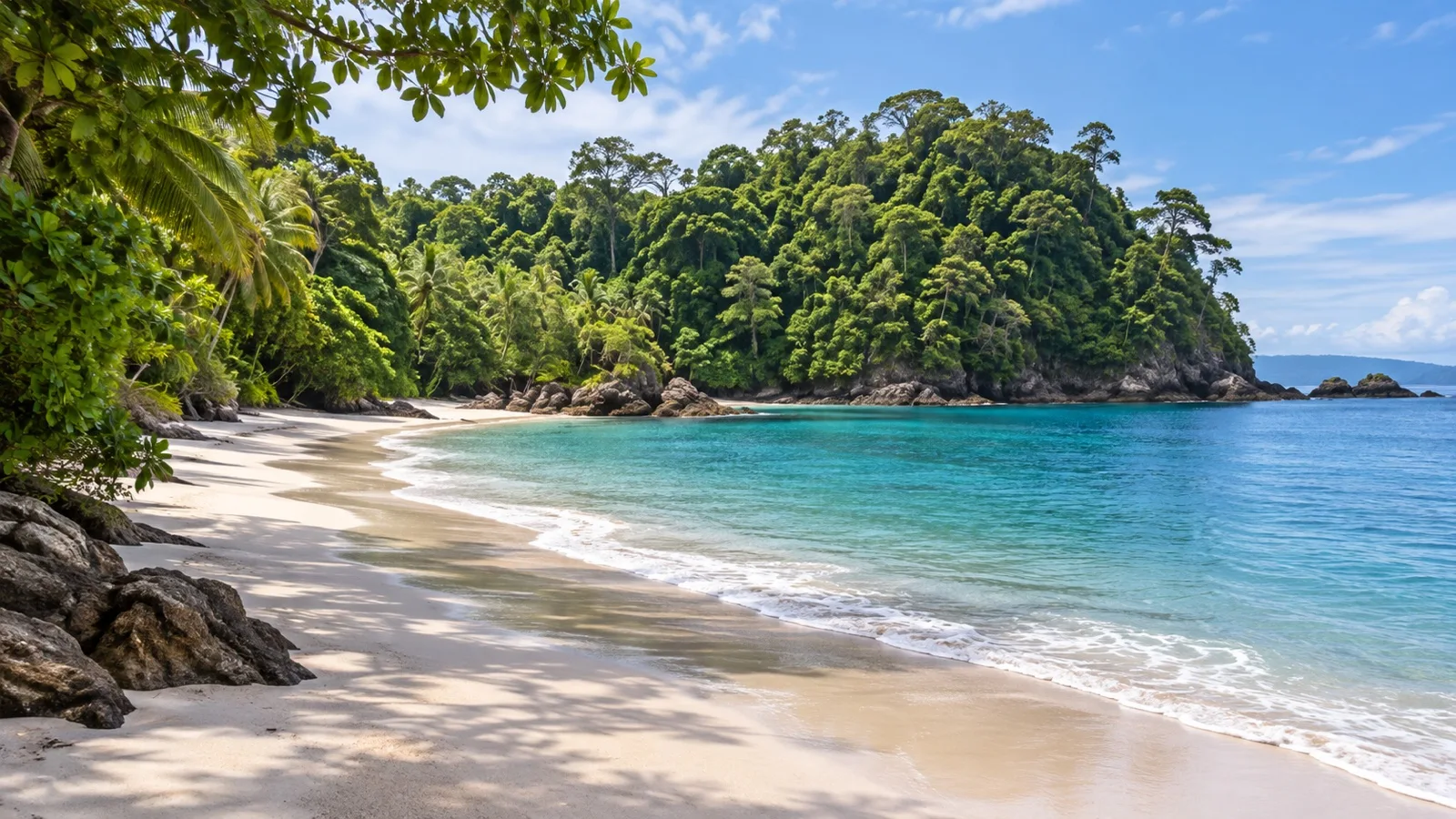 Rainforest-backed beach in Manuel Antonio National Park on Costa Rica's Pacific coast