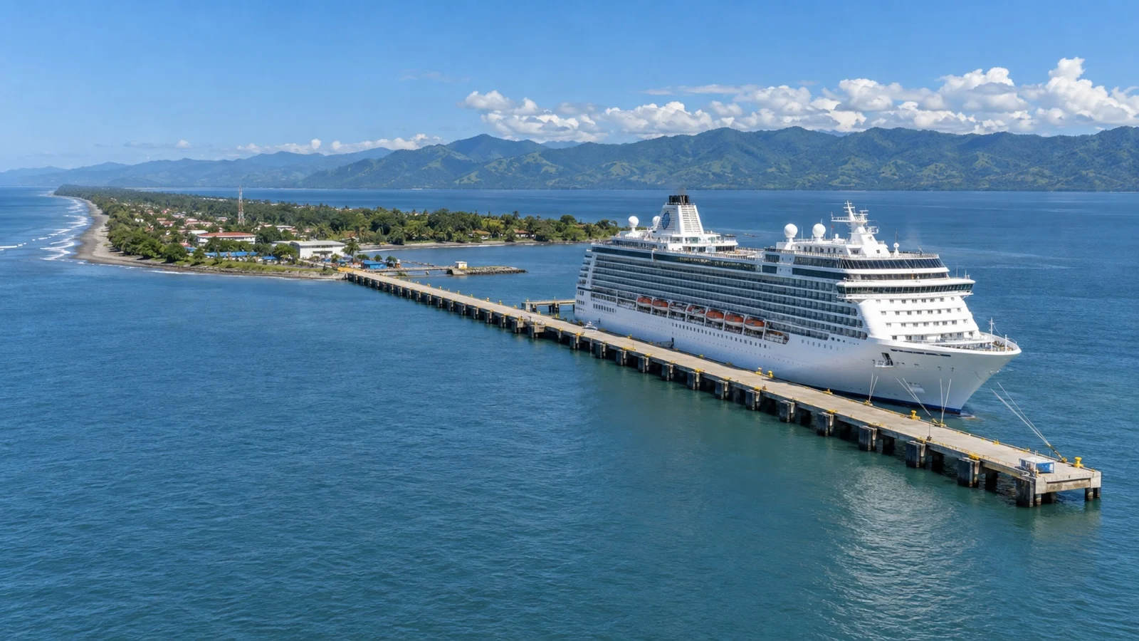 Cruise ship at Puntarenas pier on Costa Rica's Pacific coast