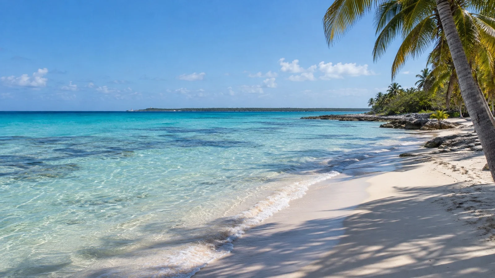 Clear empty beach on sheltered west coast of Cozumel, Mexico