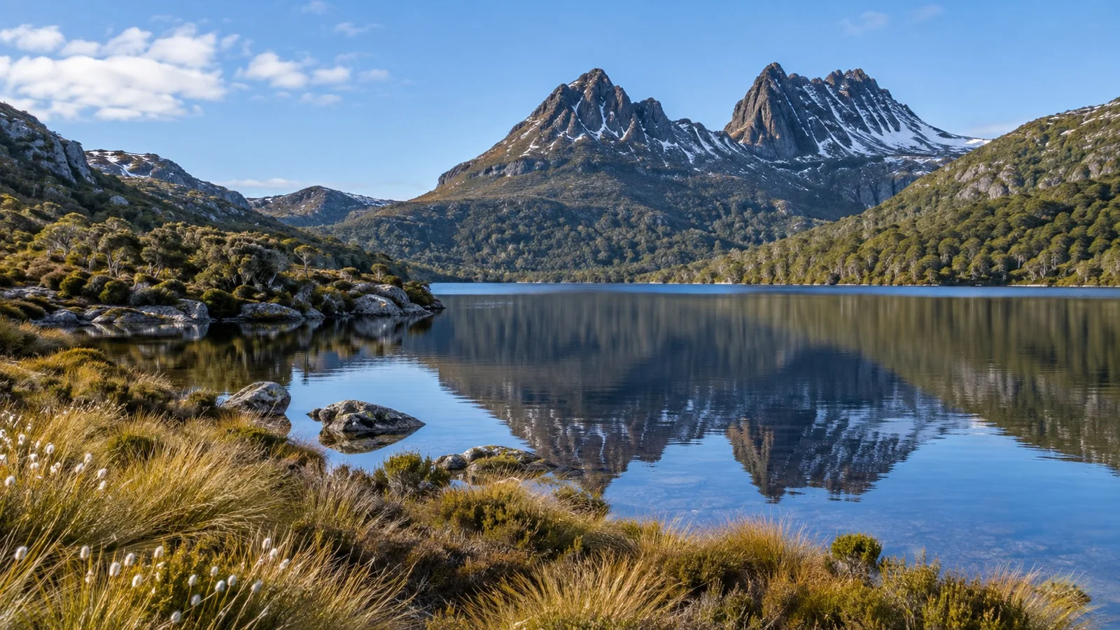 Cradle Mountain reflected in Dove Lake in Tasmania