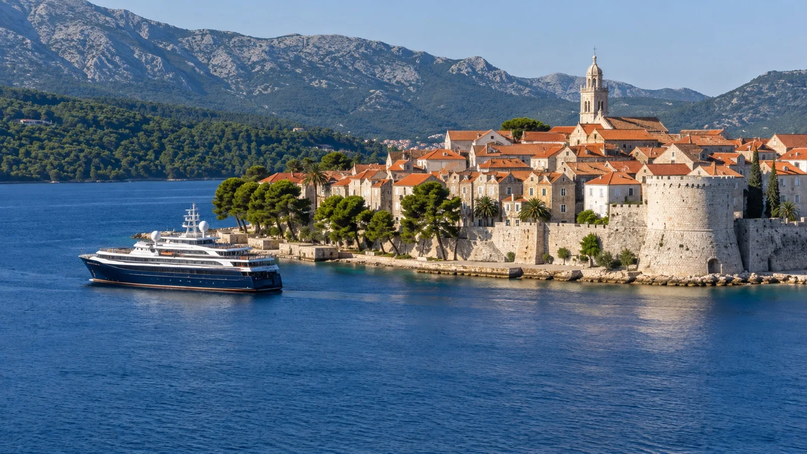 Small cruise ship at Korčula Croatia