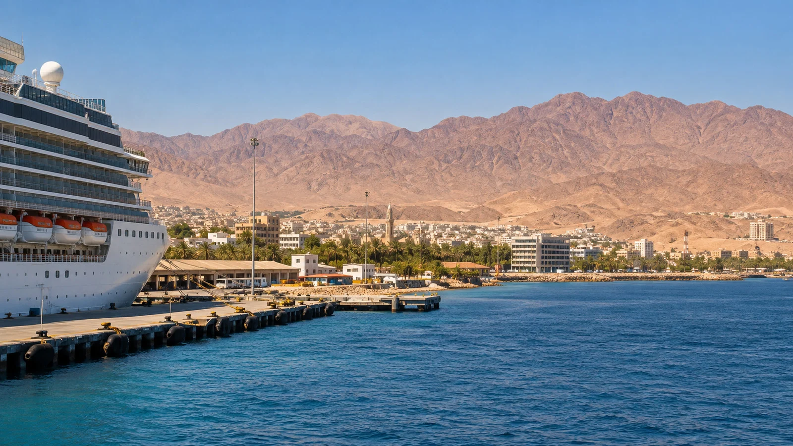 Aqaba Jordan cruise port with arid Red Sea mountains