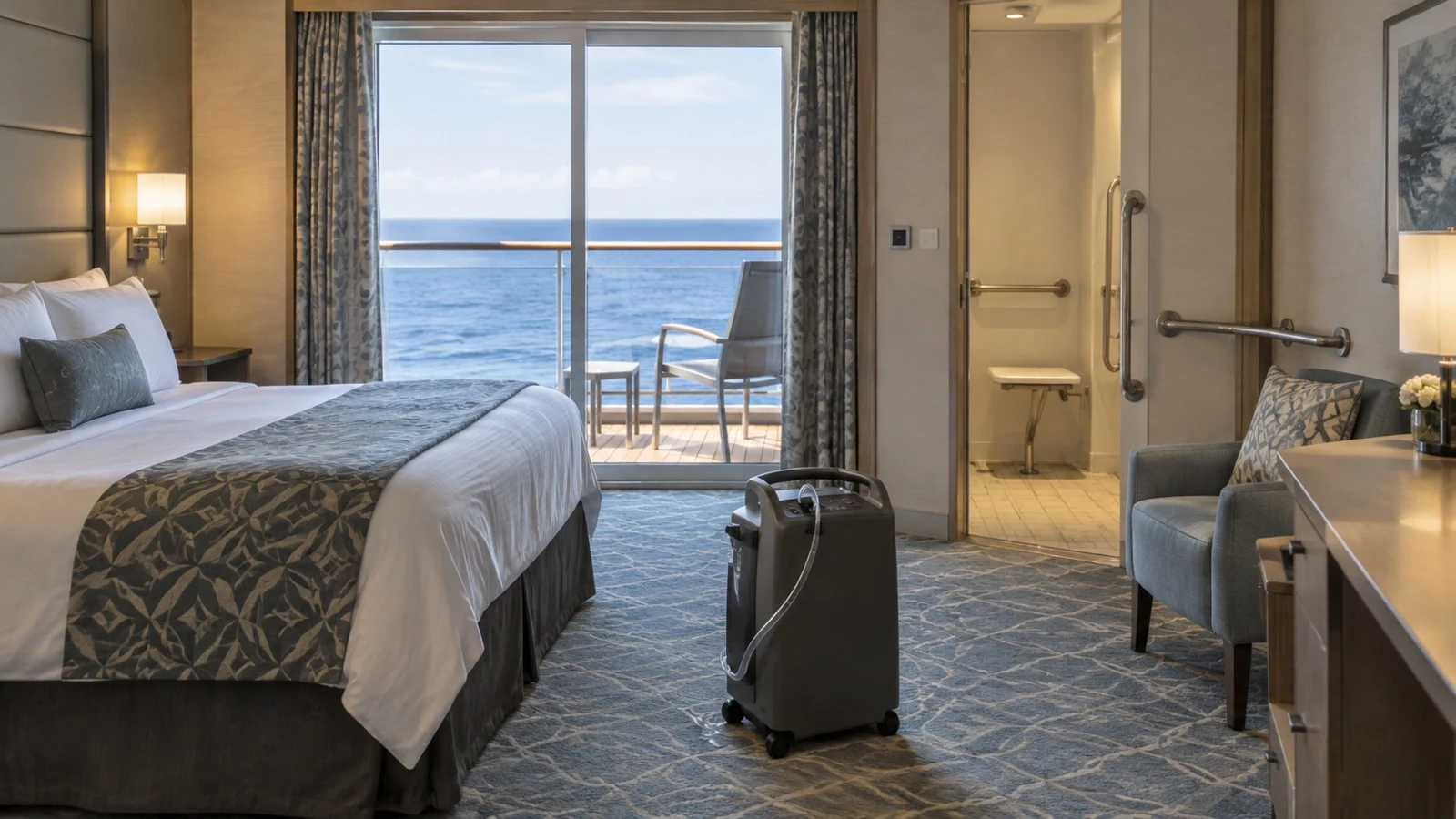 Portable oxygen concentrator in an empty accessible cruise cabin