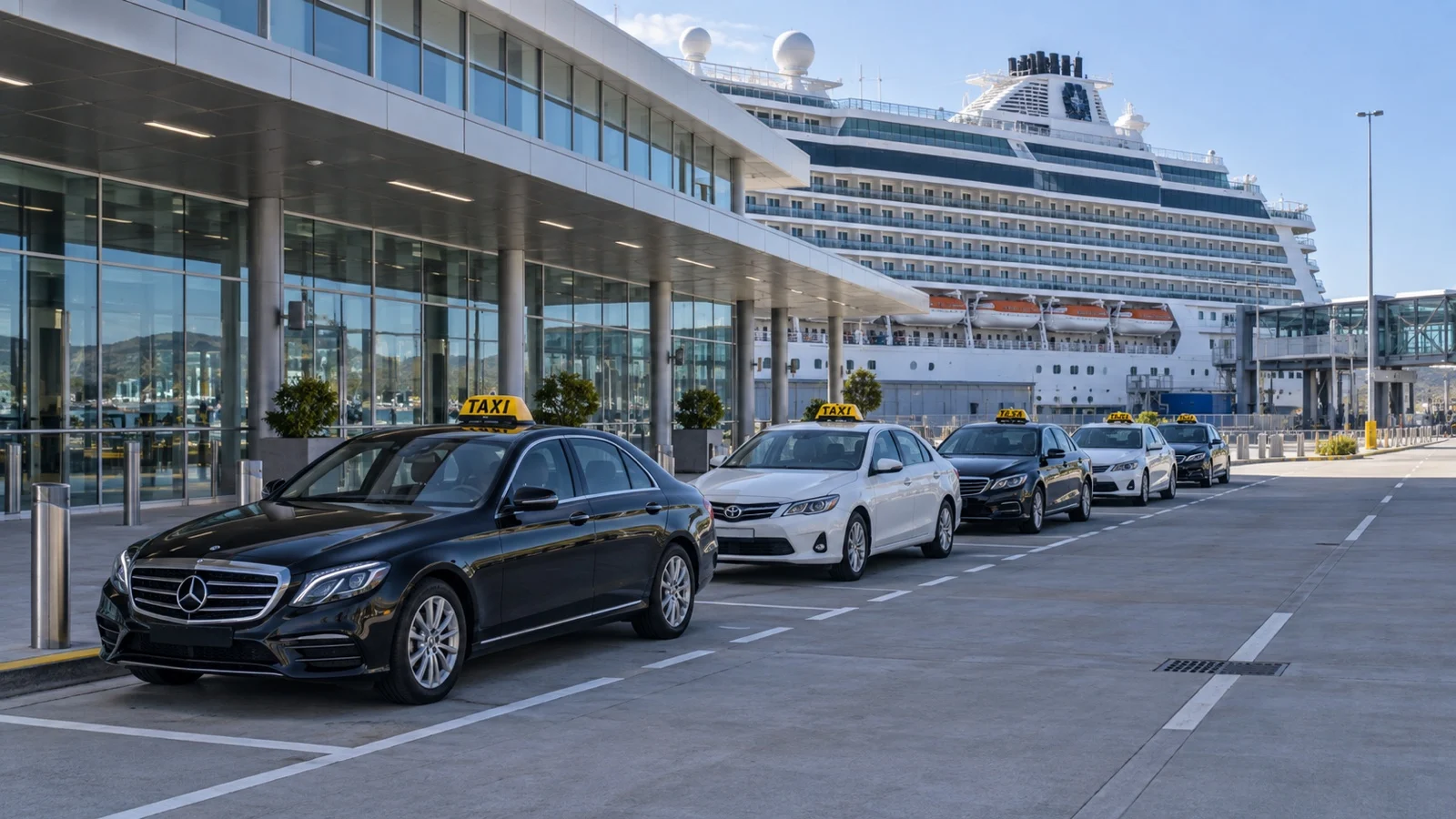 Empty licensed taxi rank outside cruise terminal