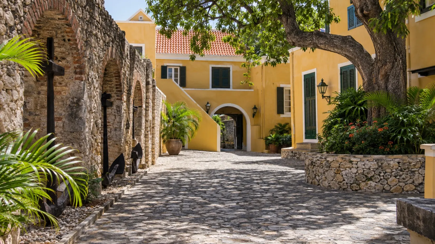 Historic courtyard at Kura Hulanda Museum in Willemstad