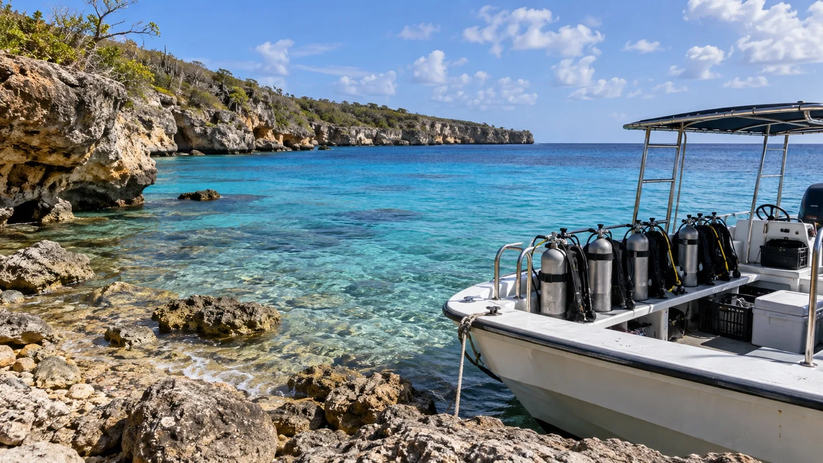Quiet Curaçao shore diving site with clear water