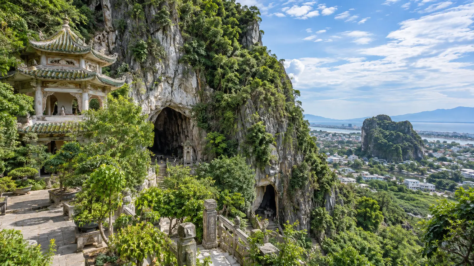 Marble Mountains pagoda and limestone caves near Da Nang