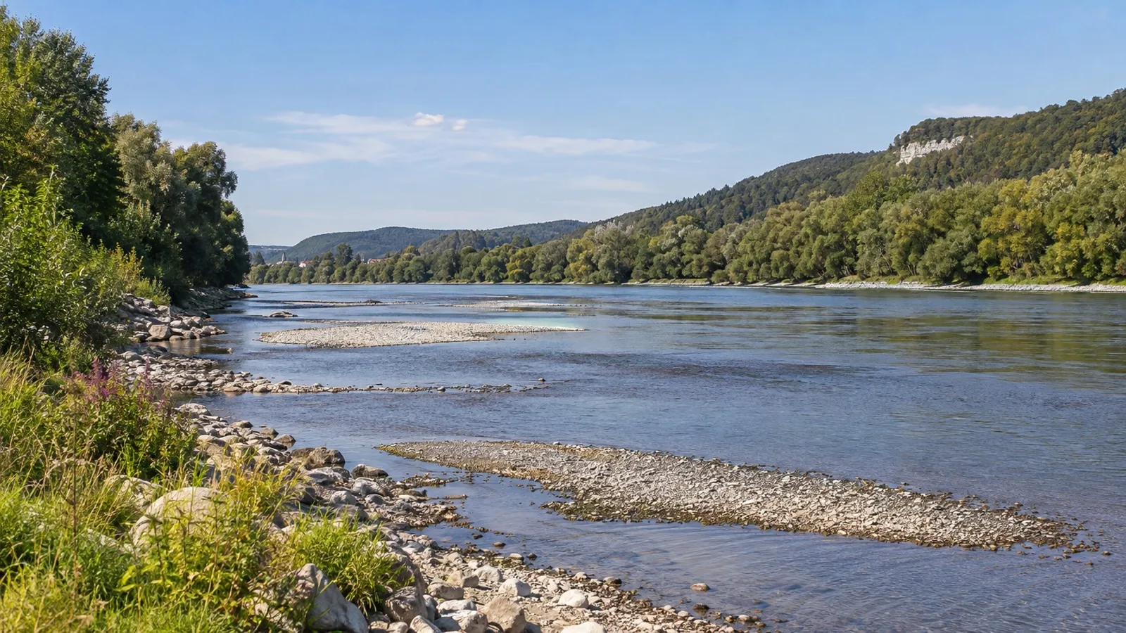 Shallow Danube channel near Pfelling