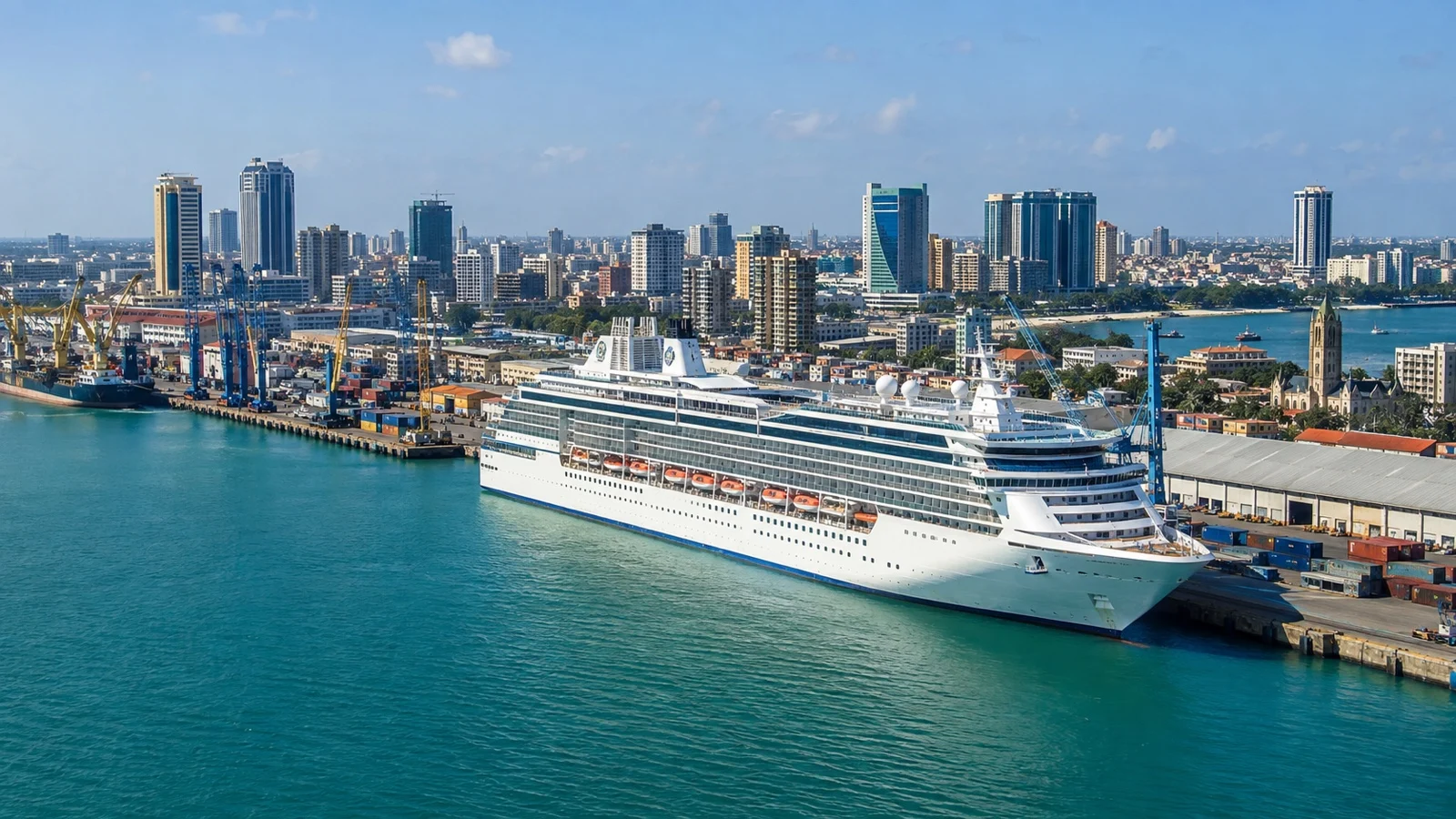 Cruise ship at Dar es Salaam port on Tanzania coast