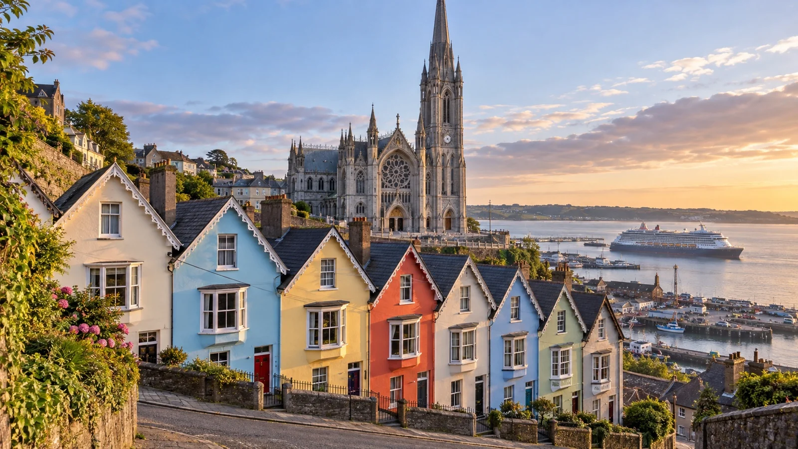 Colorful Deck of Cards houses on a steep Cobh street