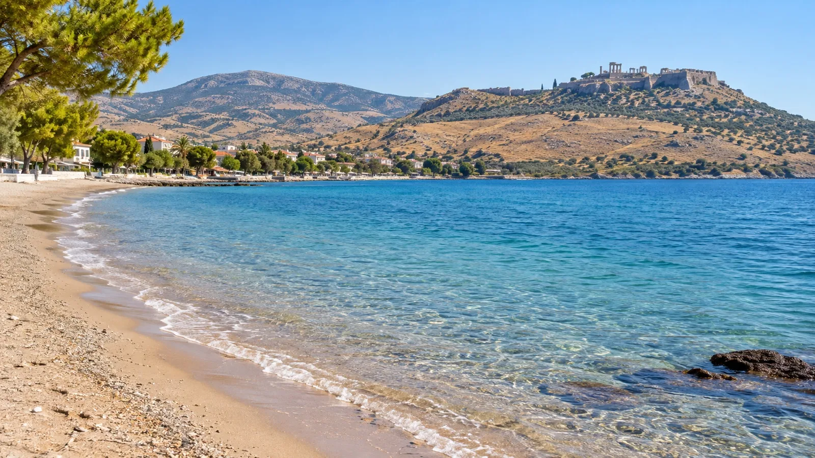 Quiet sandy beach and clear water near Dikili