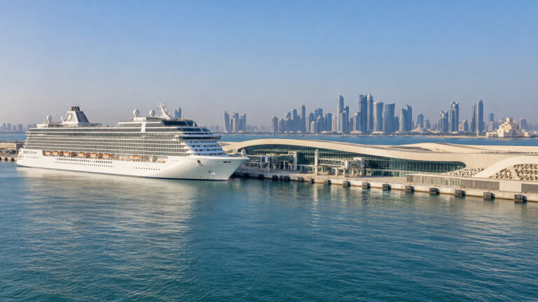 Cruise ship beside the Grand Cruise Terminal at Doha Port