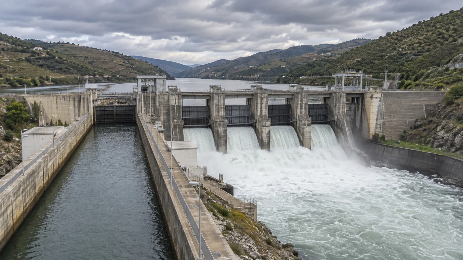 Douro dam spillway and navigation lock