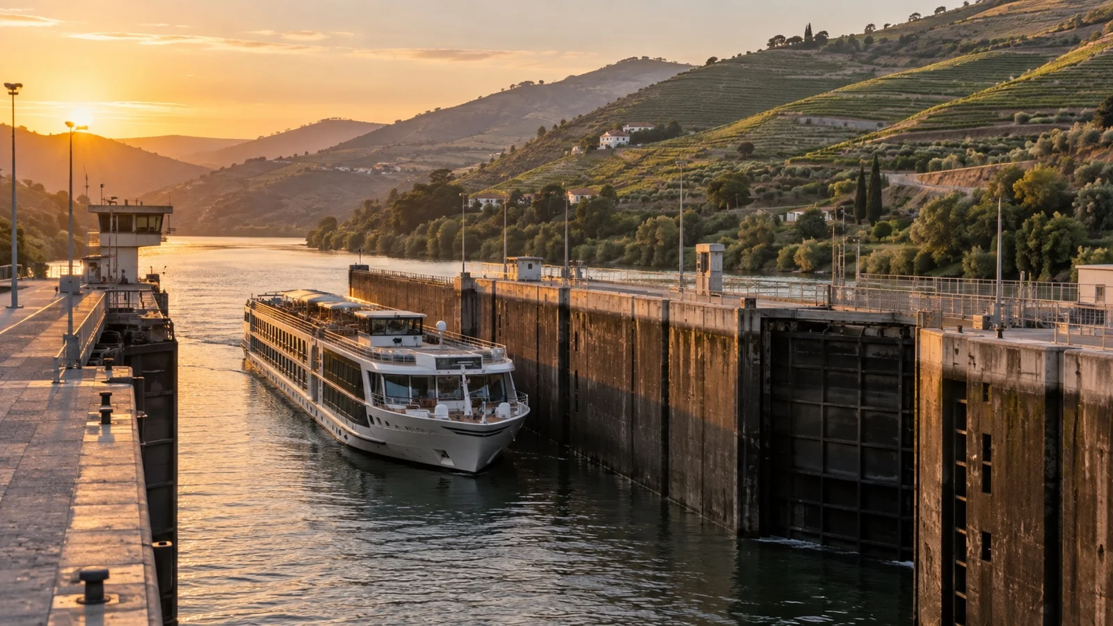 Douro lock transit in late afternoon