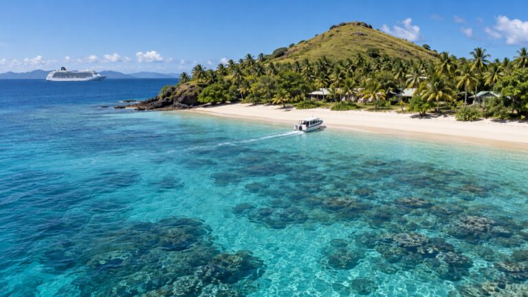 Cruise ship tendering to Dravuni Island in Fiji
