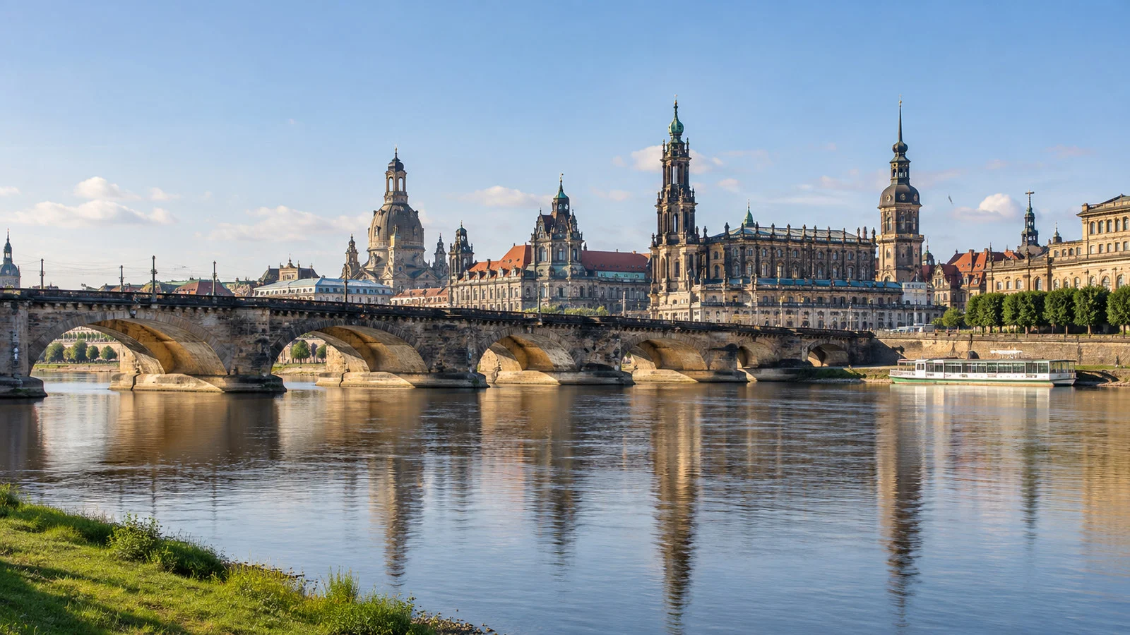 Augustus Bridge across the Elbe with Dresden city skyline behind