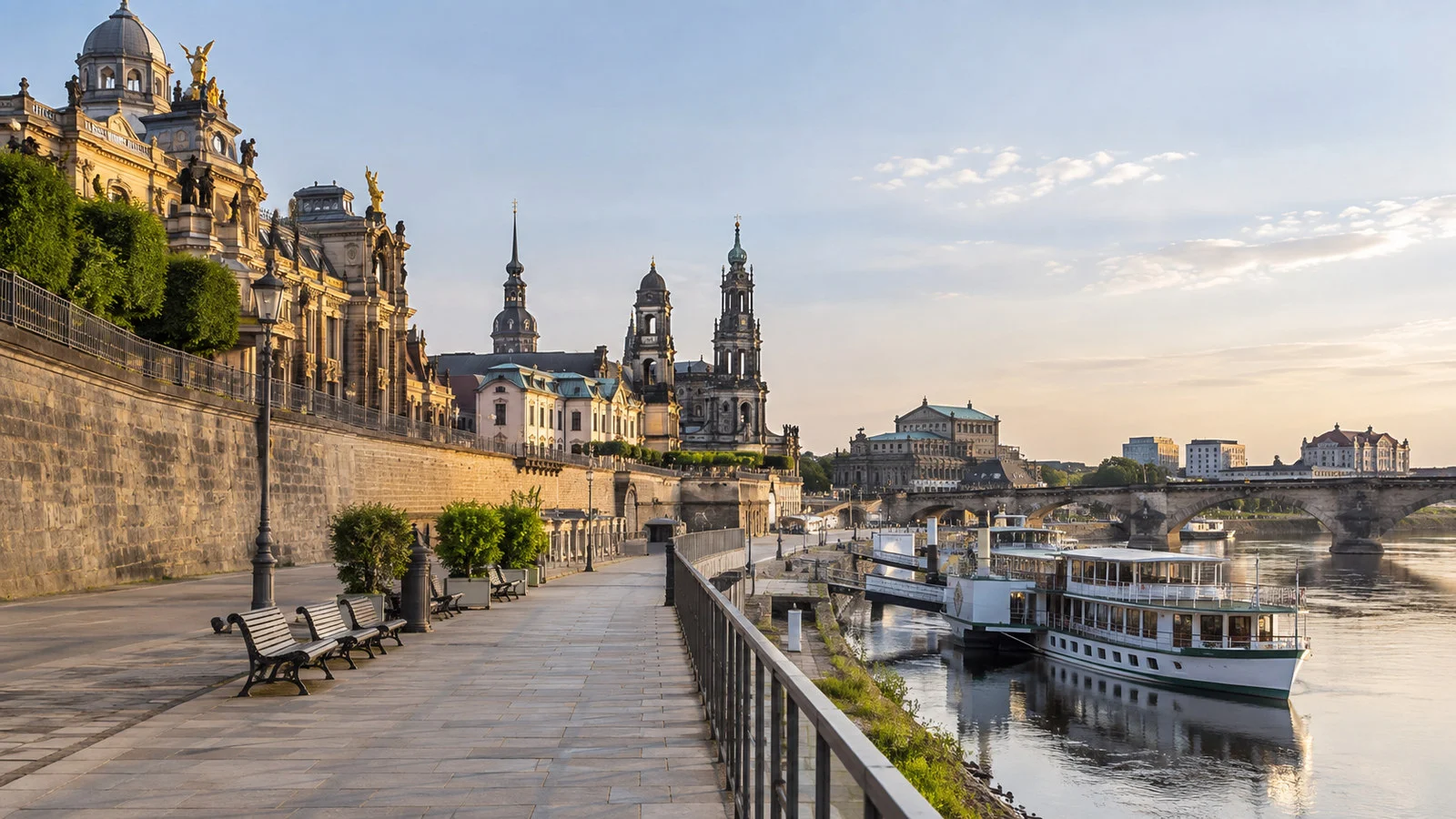 Terrassenufer promenade beside Dresden's historic center and Elbe
