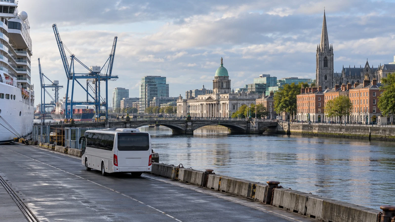 Shuttle bus near the Dublin Port quays