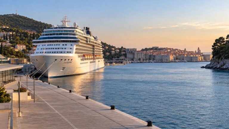 Cruise ship docked at Dubrovnik's Gruž harbor
