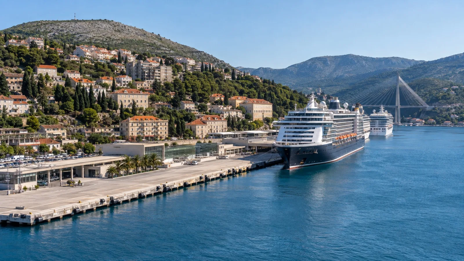 Hotels and hillside streets above Gruž harbor