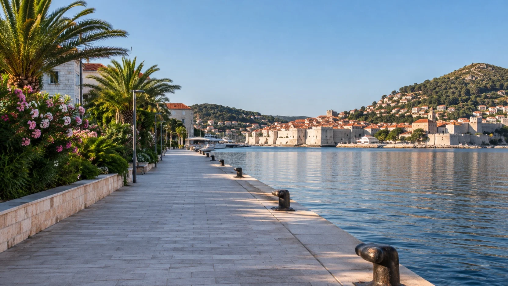 Waterfront walking path beside Gruž harbor in Dubrovnik