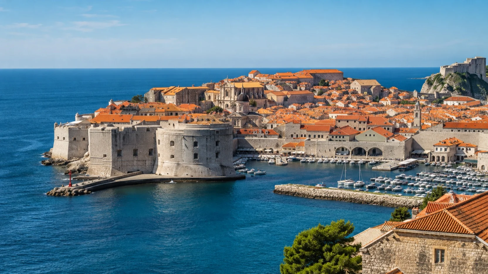 Dubrovnik city walls above the Adriatic Sea