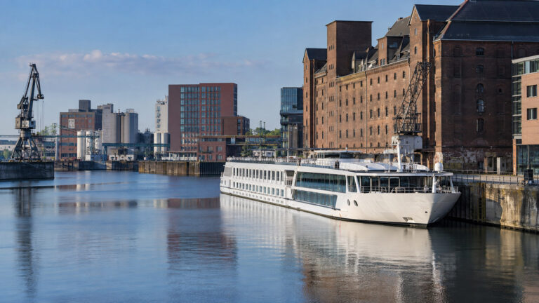 Duisburg inland harbor and river cruise ship